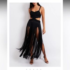 ❌SOLD❌ NWT Patbo black fringe dress with bead straps